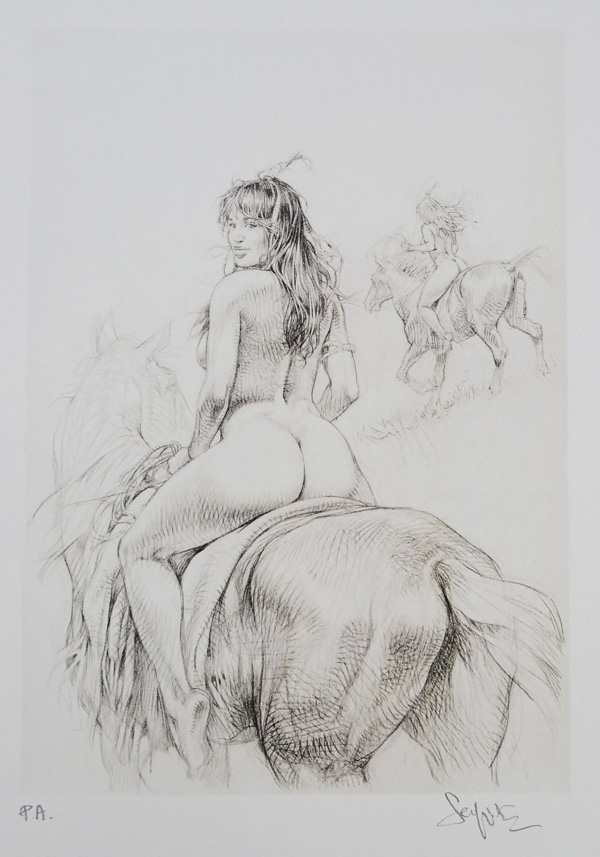 Indian on Horseback: Rear View (Limited Edition Print) (Signed) by Paolo Serpieri Art at The Illustration Art Gallery