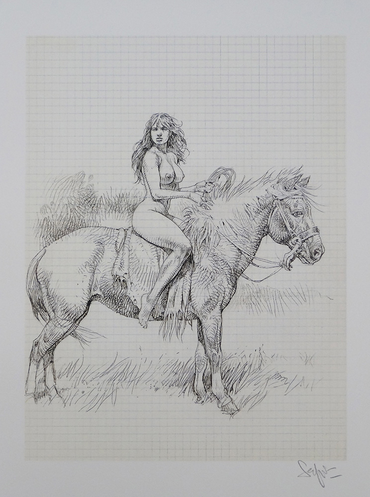Nude on Horseback Sketchbook page (Limited Edition Print) (Signed) art by Paolo Serpieri Art at The Illustration Art Gallery