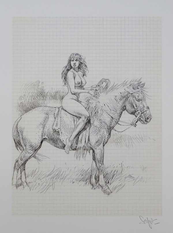 Nude on Horseback Sketchbook page (Limited Edition Print) (Signed) by Paolo Serpieri Art at The Illustration Art Gallery