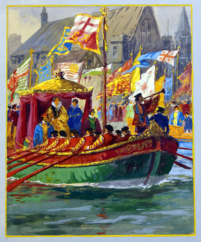 Scene from the Coronation of Elizabeth I - Royal Barge (Original) art by Ellis Silas at The Illustration Art Gallery