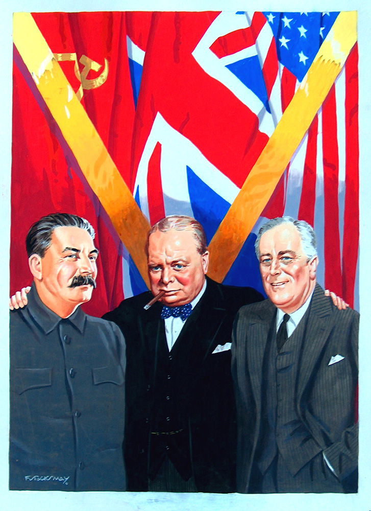 Winston Churchill, Franklin Roosevelt, Joseph Stalin (Original) (Signed) art by F Stocks May at The Illustration Art Gallery