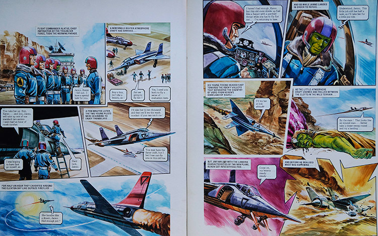 Keren Crash Landing from 'Civil War in Daveli' (TWO pages) (Originals) by The Trigan Empire (Gerry Wood) at The Illustration Art Gallery