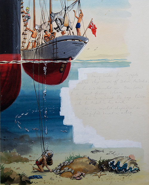 Pearl Diving with The Blue Lobster (Original) (Signed) by John Worsley at The Illustration Art Gallery